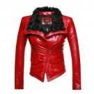 New Fashion Women Winter Sheepskin + Sheep Fur Genuine Leather Jackets Lady Motorcycle Red Black Coa