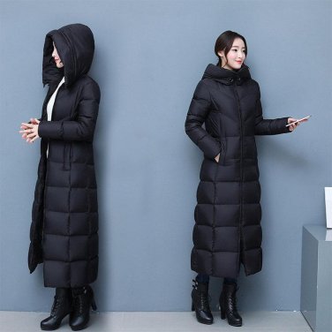 Women\'s Down Jacket X-Long Black Parka Hooded Winter Jacket Women White Duck Down Jacket Maxi Women