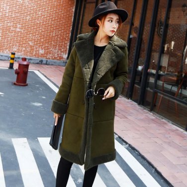 Winter Jacket Women Green Suede Coats Long Cotton Wadded Jacket Manteau Femme Parka Winter Coat Wome