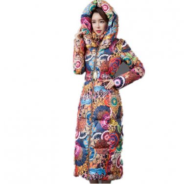 New Wadded Parka Thick Floral Jackets Women Winter Coat  Jacket,Abrigos Mujer,Big Size Long Over Kne