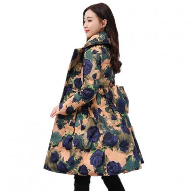 Thicken Down Cotton Jacket Coat Women Print Winter Jacket Women Skirt Style Long Parka Elegant Wadde