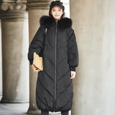 New Winter Raglan Coat Jacket Women Loose Long Large Wholesale Fur Collar Jacket