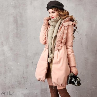 Winter Women\'s Down Jacket  Knitted Patchwork Down Coat Women\'s Long Parka Pink Duck Down Coat Hoo