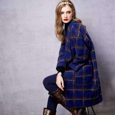 Wool Coat Winter Jacket For Women 2017 Plaid Long Jacket Warm Windbreaker Vintage Ladies Overcoat El