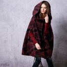 Autumn Women\'s Hooded Coat 2017 Winter Poncho Coat Long Red Coat Female Plaid Coat Cape Woolen Cloa