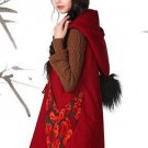 Women\'S Autumn Winter Vintage Hooded Collar Long Sleeve National Embroidery Pocket Pattern Coat Pre