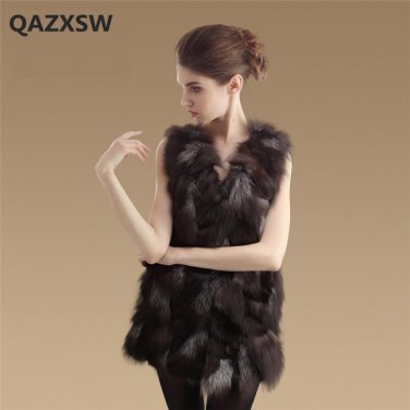 New Autumn and Winter Explosion Models Large Size Women Silver Fox Real Fur Vest Coat Fur Female Col