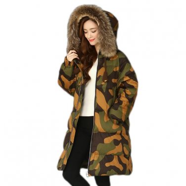 Down Coat  New Women Winter Jacket Raccoon Fur Hooded Duck Long Printed Jackets and Coats Female Thi