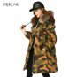 Down Coat  New Women Winter Jacket Raccoon Fur Hooded Duck Long Printed Jackets and Coats Female Thi