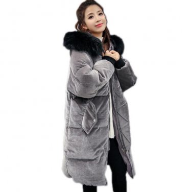 Gold Velvet Down Coat Parkas 2017 New Women Winter Jacket Thick Raccoon Fur Collar Hooded Duck Down 