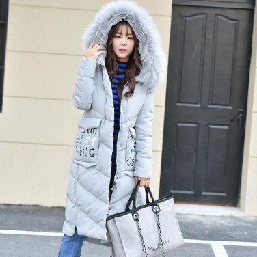 Women\'s Down Coat 2017 New Winter Big Raccoon Fur Hooded Back Printed Letters Long Duck Down Jacket