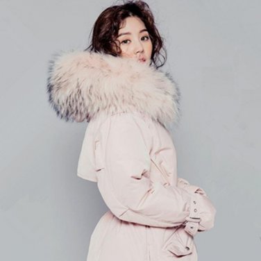New Pink Down Duck Jacket Coat Women Winter Mid-long Big Real Fur Collar Hooded Thick Jackets Coat L