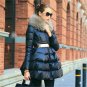 New Winter Down Jacket Coat Luxury Fur Collar tight Waist Long Coat Parka Two Colours Black Blue Siz
