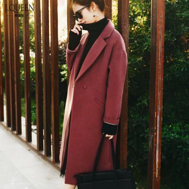 New Wool Coat  Winter Warm Trench coats abrigos mujer Long Thick Women Wool Coats Black Red Overcoat
