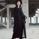 Back Draped Woolen Long Trench Coat Women Winter Black Loose Big Size Women\'s Windbreaker Casual Cl
