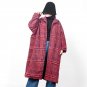 Woolen Plaid Tench Coats For Women Winter Big Size Red Women\'s Windbreaker Loose Casual Overcoats C