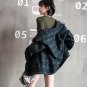 Plaid Woolen Coat Women Autumn Winter Ruffles Long Sleeve Tops Metal Chain Loose Werm Coats Female C