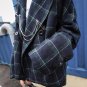 Plaid Woolen Coat Women Autumn Winter Ruffles Long Sleeve Tops Metal Chain Loose Werm Coats Female C
