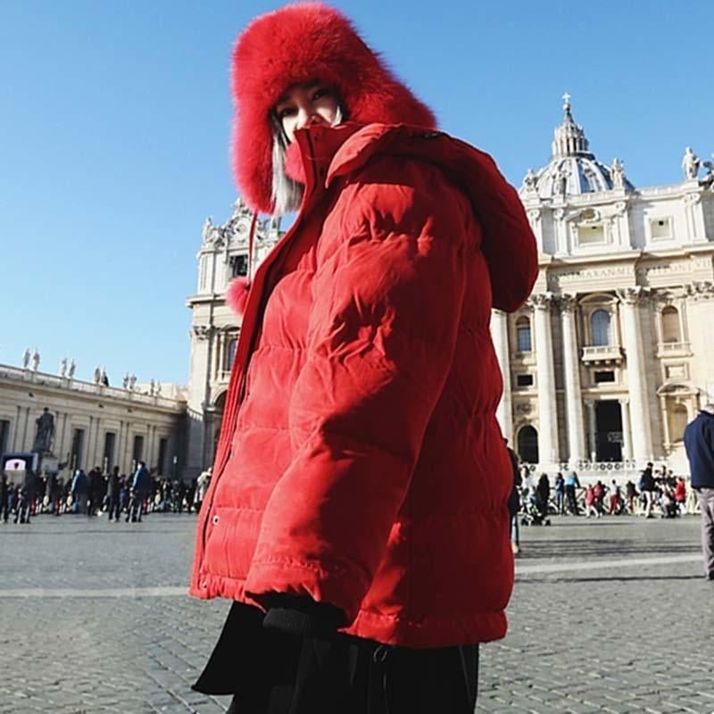 Hoodies Cottom Coat With Scarf Women Winter Red Thick Warm Female Coats Zipper Loose Big Size Tops C