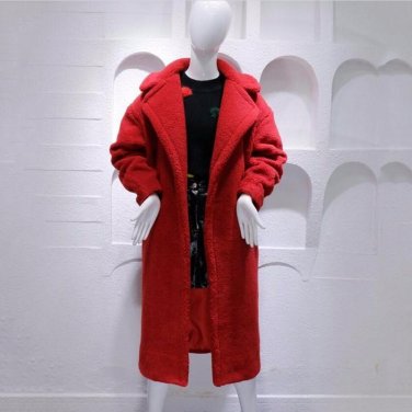 Fleece Trench Coats Female Winter Plus Thick Warm Red Large Size Women\'s Windbreaker Long Straige O
