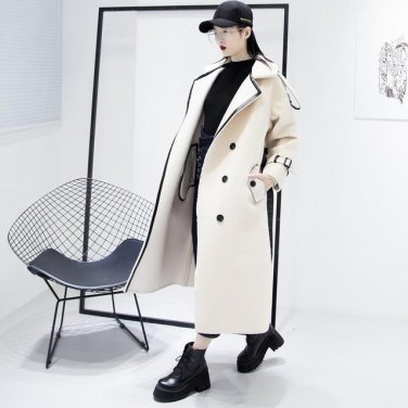 Belt Tunic Fur Long Trench Coats For Women Winter Thick Warm Woolen Women\'s Windbreaker Pockets Fas