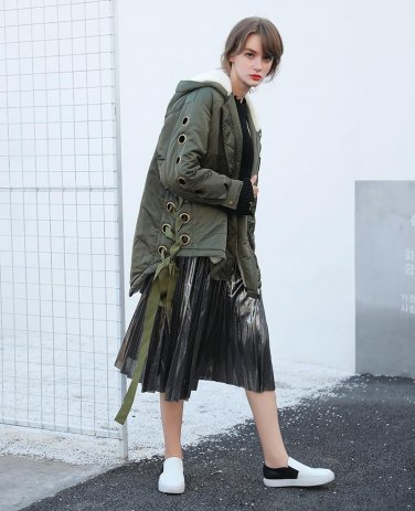 Winter Jacket Women Parka Coats Real Fur Hooded Down Jackets Lace up Long Sleeve Casual Clothes Kore