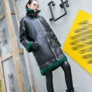 new autumn winter lapel long sleeve fur split joint loose solid color black Pu leather jacket women 