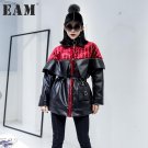 [EAM] 2017 Autumn Winter New Pattern Fashion Coat Loose Handsome Pleuche Stitching PU Tide Jacket Wo