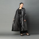 new autumn winter lapel solid color black loose big size cotton-padded PU leather coat women fashion