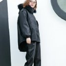 new autumn winter fur hooded cotton-padded PU leather loose big size thickening coat women jacket fa