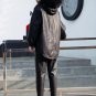 new autumn winter fur hooded cotton-padded PU leather loose big size thickening coat women jacket fa