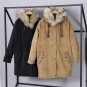 new autumn winter fur hooded long sleeve solid color black corduroy loose big size warm jacket women