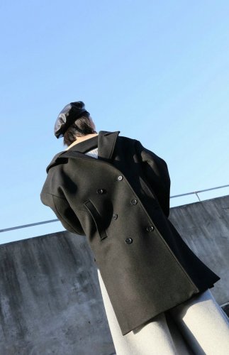 new autumn winter lapel long sleeve black solid color two side wearing wollen coat  women fashion ti