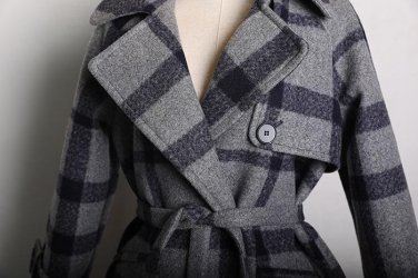 new autumn winter lapel long sleeve solid color gray plaid split joint thick wollen coat women jacke