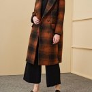 new autumn winter lapel long sleeve solid color black big plaid loose long wollen coat women jacket 