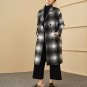 new autumn winter lapel long sleeve solid color black big plaid loose long wollen coat women jacket 