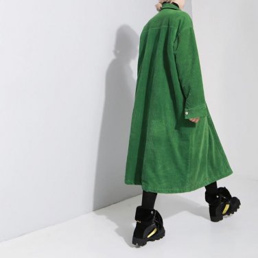 Winter Retro Button Corduroy Jacket Thickening Long Type Keep Warm Loose Coat Woman Fashion Cotton-p
