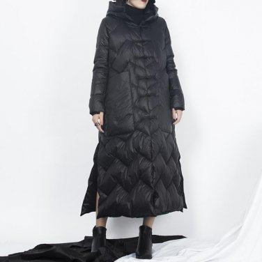 new autumn winter hooded long sleeve solid color black loose long warm coat women jacket fashion tid