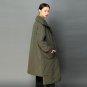 [EAM] 2017 new autumn winter lapel long sleeve solid color green loose big size cotton-padded warm c
