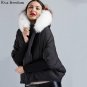 new autumn winter big fur collar long sleeve solid color black warm big size coat  women jacket fash