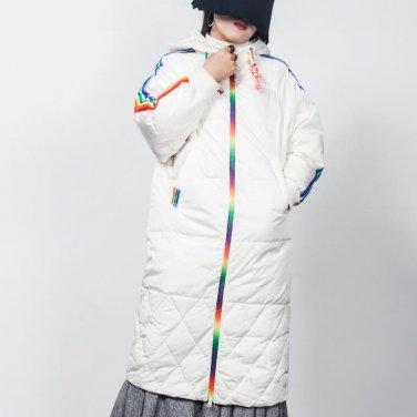 new autumn winter white solid color colroful striped split joint loose warm coat women jacket fashio