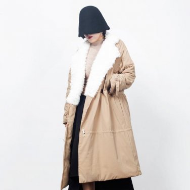 Winter Fashon New Long Type Lambswool Collar Cotton Clothing Loose Coat Thickening Keep Warm Jacket 