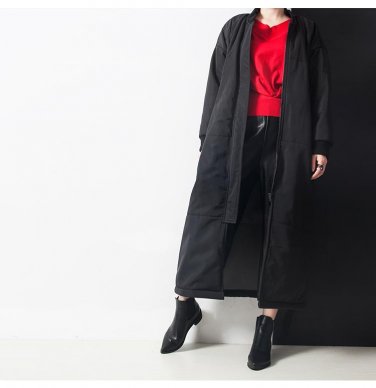 new winter stand collar long sleeve solid color black warm loose big size long jacket women coat fas
