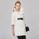 winter stand collar three-quarter sleeve solid color white loose warm coat women jacket with belt te