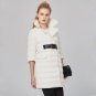 winter stand collar three-quarter sleeve solid color white loose warm coat women jacket with belt te