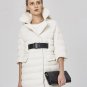 winter stand collar three-quarter sleeve solid color white loose warm coat women jacket with belt te
