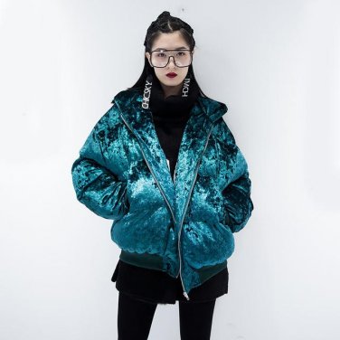 Autumn And Winter New Cotton Padded Jacket Loose Letter Embroidered Short Type Long Serve Fashion Co