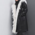new autumn winter hgoded long sleeve solid color black fur loose big size  coat women jacket fashion