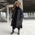 new autumn winter fur hooded long sleeve solid color black loose long big size jacket women coat fas