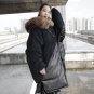 new autumn winter fur hooded long sleeve solid color black loose long big size jacket women coat fas
